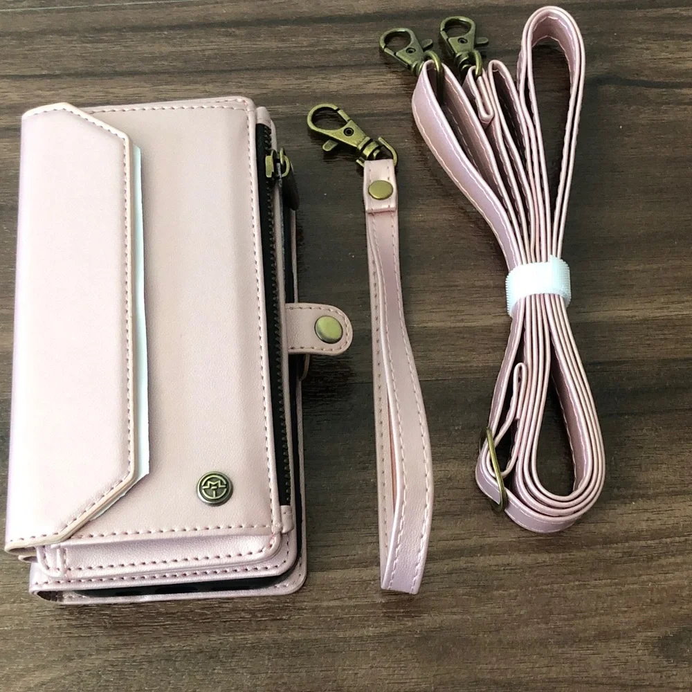 GK Pink Crossbody Phone Wallet with Zipper Pocket & Card Slots. D